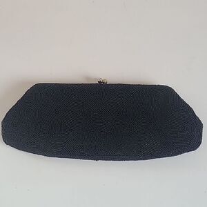 Sarne Imports Handmade in Japan ITALIAN Black Glass Beads Clutch Purse Evening